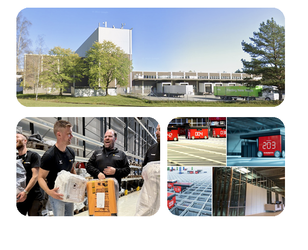 Spedify hero collage med lager, team og AutoStore